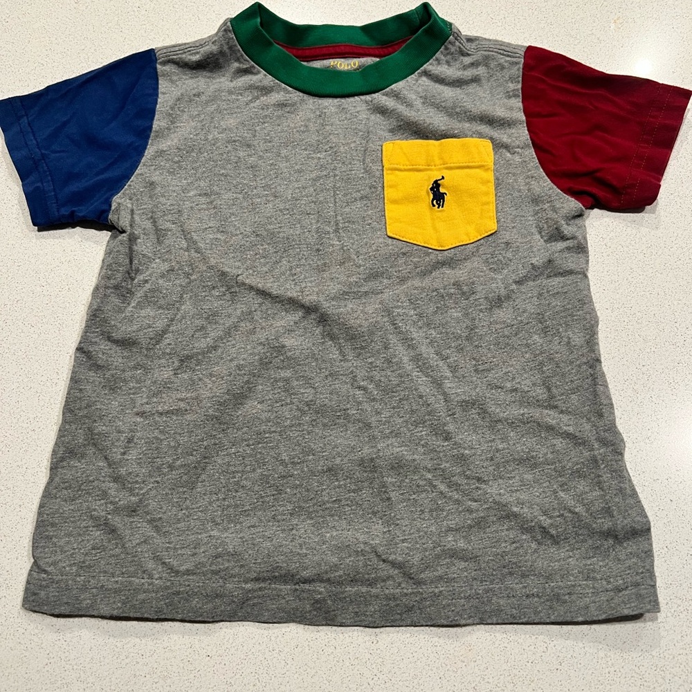 Polo by Ralph Lauren Gray Tee with Colorful Sleeves